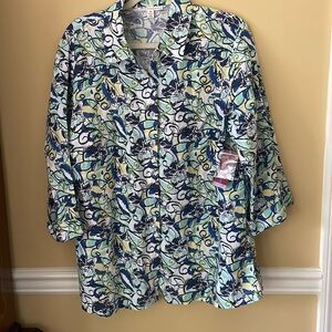 100% linen JM collection 16W shirt with the Tropical Fusion print NWT